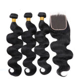 3 Bundle Deals With 4*4 Transparent Closure Body Wave Virgin Human Hair Natural BlackDeep Wave Virgin Human Hair Natural Black