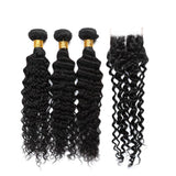 3 Bundle Deals With 4*4 Transparent  Closure Deep Curly Virgin Human Hair Natural BlackDeep Wave Virgin Human Hair Natural Black Frontal Natural Curly Virgin