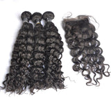 3 Bundle Deals With 4*4 Transparent  Closure Italy Curly Virgin Human Hair Natural Black Human Hair Weave Deals Body Wave