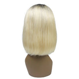 Blonde bob style lace wig with transparent frontal, shade #1B/613, on a mannequin.