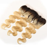 #1B613 blonde body wave human hair frontal with transparent lace.