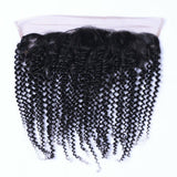 Deep curly 13x4 virgin human hair frontal, natural black, transparent lace.