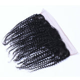 Deep curly 13x4 virgin human hair frontal in natural black.