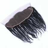 Deep curly 13x4 transparent frontal in natural black virgin human hair.