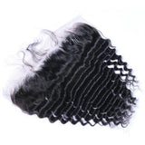 Deep Wave 13x4 Virgin Human Hair Frontal, Natural Black, Transparent.