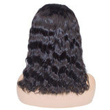 Natural black bob style lace wig with natural wave and transparent frontal.