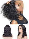 Bob style natural wave 13x4 transparent frontal lace wig in natural black #1B.