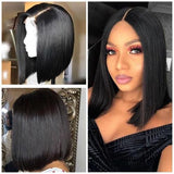 Bob style straight lace wig, natural black #1B, transparent frontal, 13x4 inches.