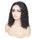 Bob style water wave lace wig in natural black color #1B with transparent frontal.