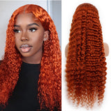 Deep wave orange ginger wig with 13x4 transparent lace frontal.