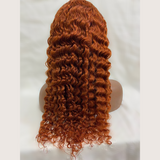 Deep wave orange ginger lace wig with transparent frontal.