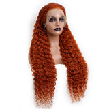 #350 Orange Ginger 13x4 Transparent Frontal Lace Wig with Deep Wave Curls.