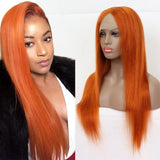 Orange Ginger Transparent Frontal Lace Wig, Straight Hair Style.