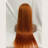 Transparent frontal lace straight wig in orange ginger color.