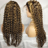 #4/27 Highlight Honey Blonde Deep Wave Lace Wig on Mannequin Heads