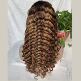 Highlight honey blonde deep wave lace wig with transparent frontal.