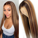 #4/27 Highlight Honey Blonde 13x4 Transparent Lace Wig, Straight Hair