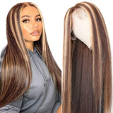 #4/27 Highlight Honey Blonde Straight Lace Wig with Transparent Frontal