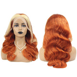 Blonde and orange body wave lace wig with 13x4 transparent frontal.