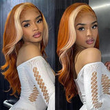 Blond and orange highlight body wave lace wig.