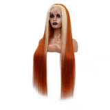 Blond and orange straight lace wig with transparent front, 13x4 frontal.