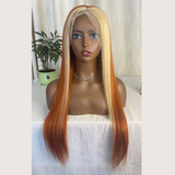 Blond front orange back highlight lace wig on mannequin.