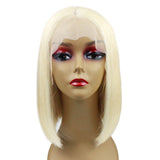 #613 bob style transparent frontal lace wig with blonde color.