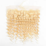 #613 deep wave blonde transparent frontal, 13x4 human hair lace closure.