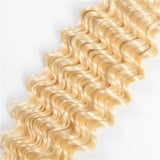 Deep wave blonde human hair frontal with transparent lace.