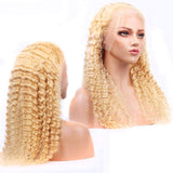 Deep wave blonde wig with transparent lace frontal, 180% density.