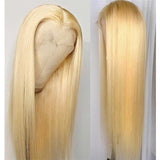 Blonde straight lace wig with 13x4 transparent frontal, 180% density.