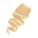 #613 blonde body wave 4x4 human hair transparent closure