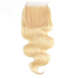 #613 body wave blonde human hair closure, 4x4 transparent.