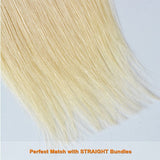 Blonde straight human hair closure matching straight bundles.