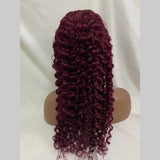 99J deep wave transparent frontal lace wig with vibrant color.