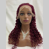 99J deep wave transparent frontal lace wig on mannequin.