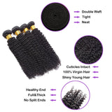 Brazilian deep curly virgin human hair bundles, natural black, 100 grams, double weft, tight curls, cuticle intact, no split ends.