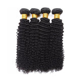 Brazilian deep curly virgin human hair bundles in natural black.