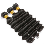 Deep Wave Virgin Human Hair Natural Black Bundles (100 grams) with voluminous texture.