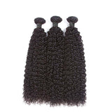 Kinky curly virgin human hair bundles in natural black, 100 grams each, showcasing vibrant, authentic curl pattern.