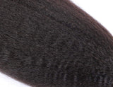 Kinky Straight Virgin Human Hair in natural black, close-up of texture and volume.