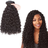 Natural curly virgin human hair extensions in natural black.