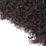 Curly natural black virgin human hair bundle extensions.