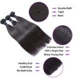 Straight Virgin Human Hair Natural Black Bundles, 100 grams, double weft, shiny, cuticles intact.