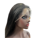 Natural black straight HD full frontal 13x4 lace wig on mannequin.