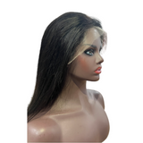 Natural black straight 13x4 HD full frontal lace wig displayed on mannequin.