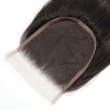 Straight human hair extension in natural black shade with lace base for seamless blending.