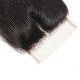 Straight human hair extension, natural black color, smooth texture.