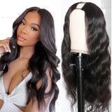 Body Wave #1B Natural Black U Part Wigs 100% Virgin Human Hair 180% Density