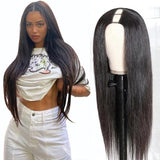 Straight #1B Natural Black U Part Wig, 180% Density, Virgin Human Hair.